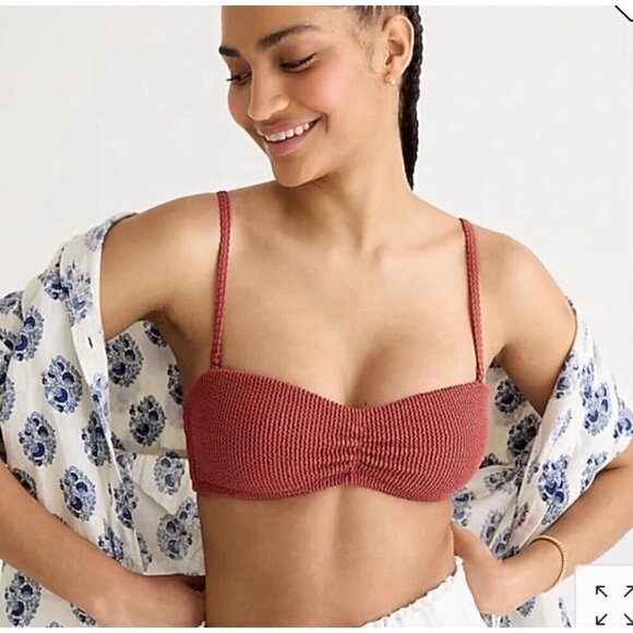 J. Crew NEW Scrunchie Sweetheart Rust Women 3X  Textured Swim Top Resortwear - Picture 1 of 13